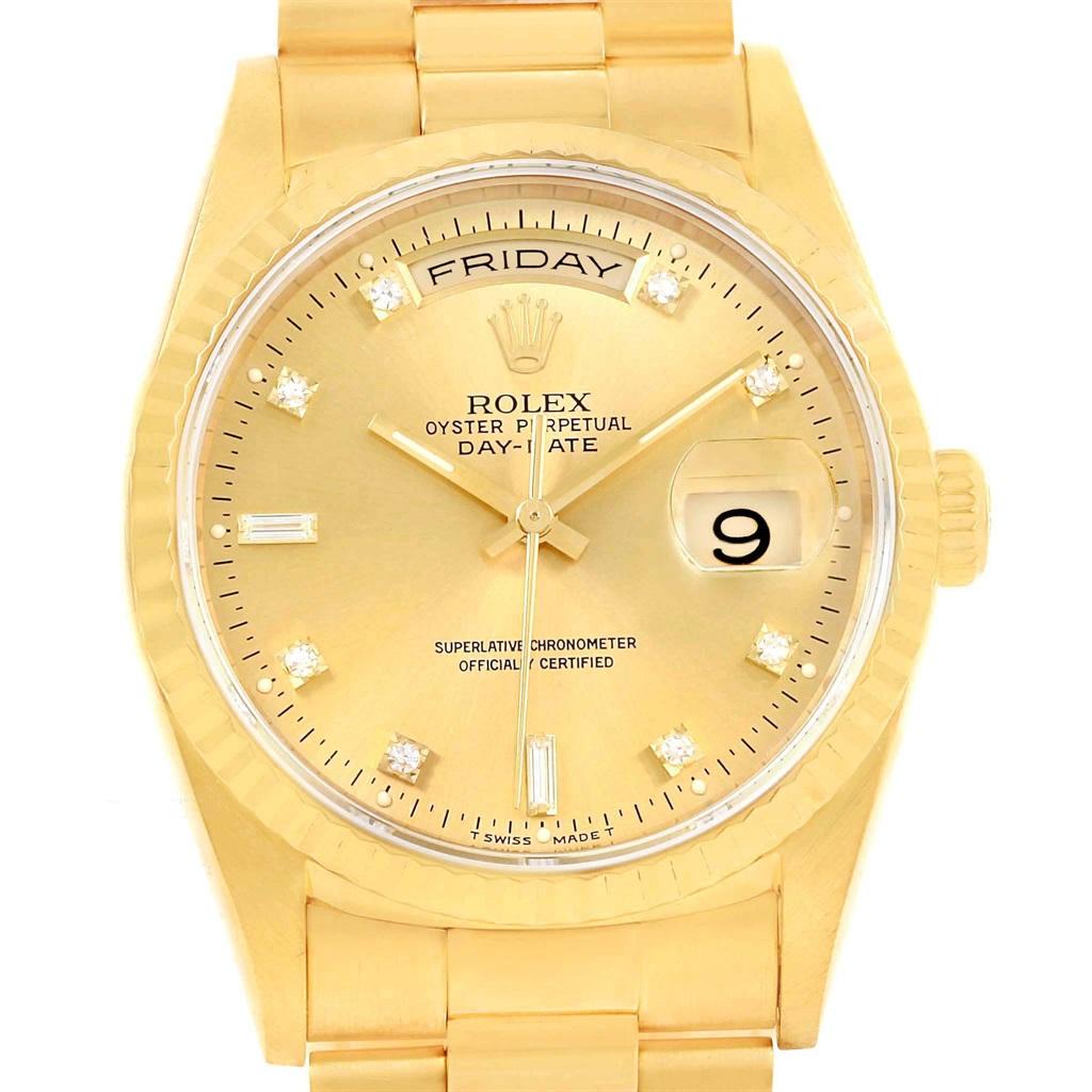 Rolex President Day-Date Yellow Gold Diamond Men's Watch 18238 Box Papers For Sale 2