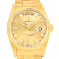 Rolex President Day-Date Yellow Gold Diamond Men's Watch 18238 Box Papers