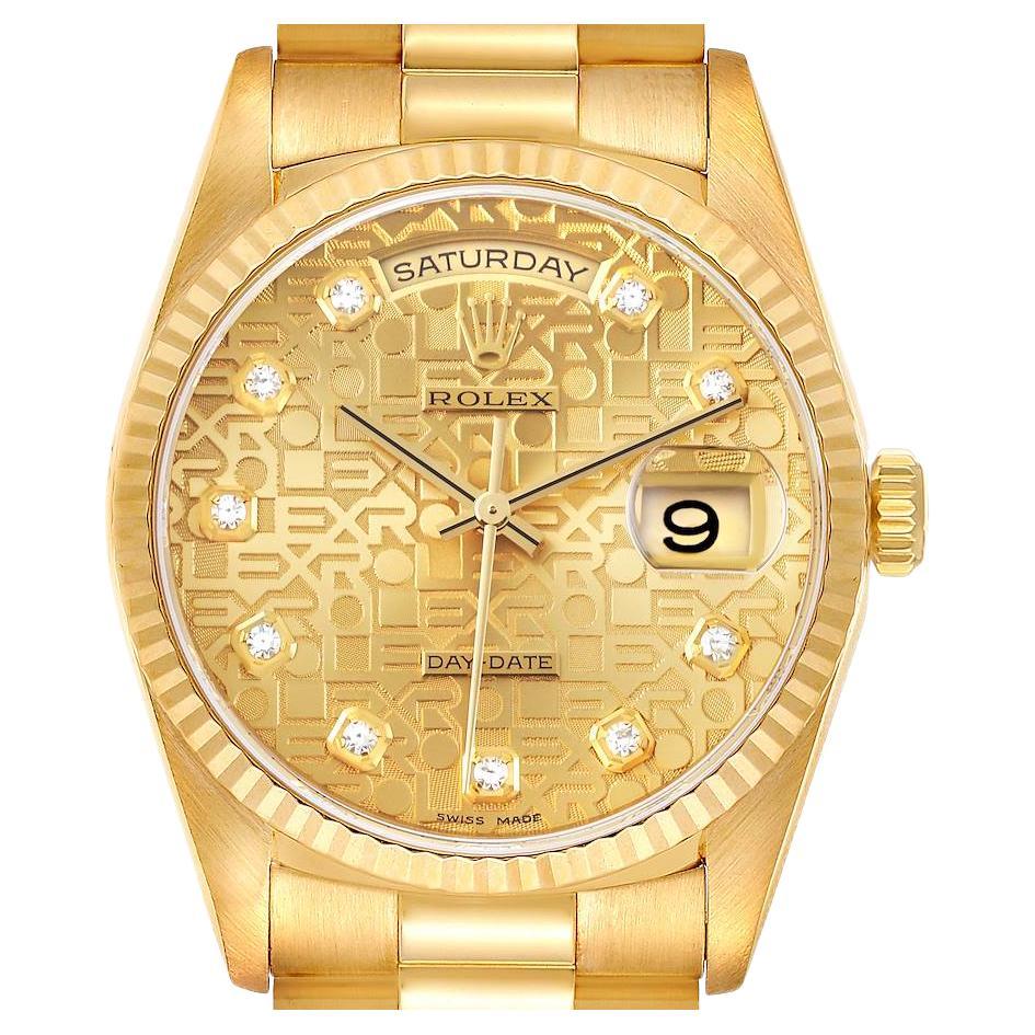 Rolex President Day Date Yellow Gold Diamond Men's Watch 118238 Box Papers For Sale at 1stDibs