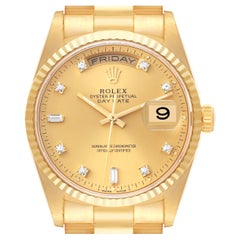 Rolex President Day-Date Yellow Gold Diamond Mens Watch 18238 Box Papers