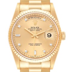 Rolex President Day-Date Yellow Gold Diamond Mens Watch 18238