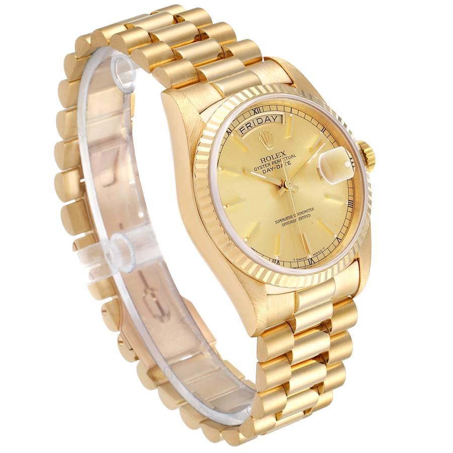 Rolex President Day Date Yellow Gold Diamond Men's Watch 18238 In Excellent Condition In Atlanta, GA