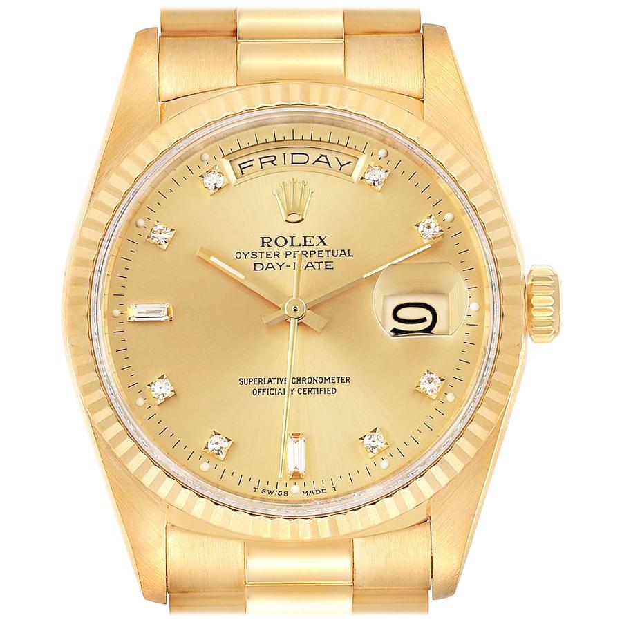 Rolex President Day-Date Yellow Gold Diamond Men's Watch 18238 For Sale
