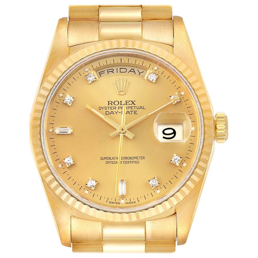 Rolex President Day-Date Yellow Gold Diamond Men's Watch 18238 For Sale ...