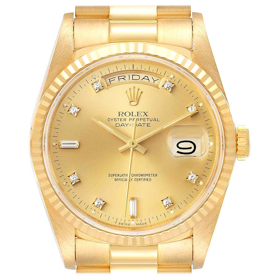 Rolex President Day-Date Yellow Gold Diamond Men’s Watch 18238 For Sale