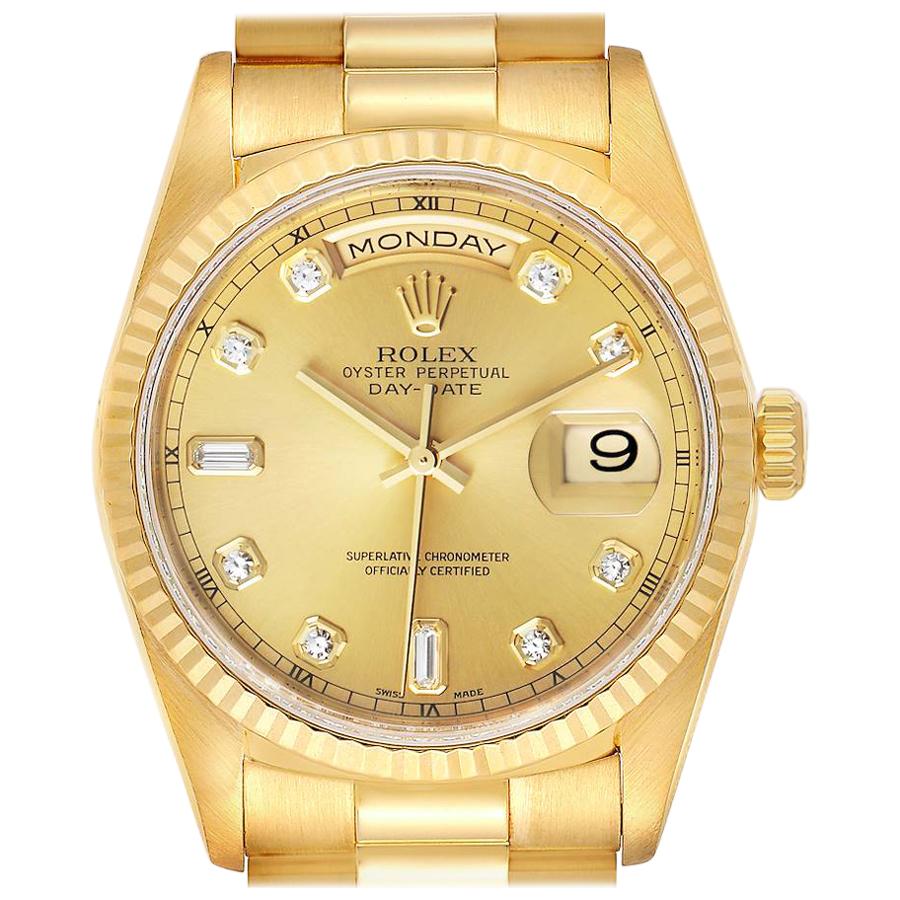 Rolex President Day-Date Yellow Gold Diamond Men’s Watch 18238 For Sale
