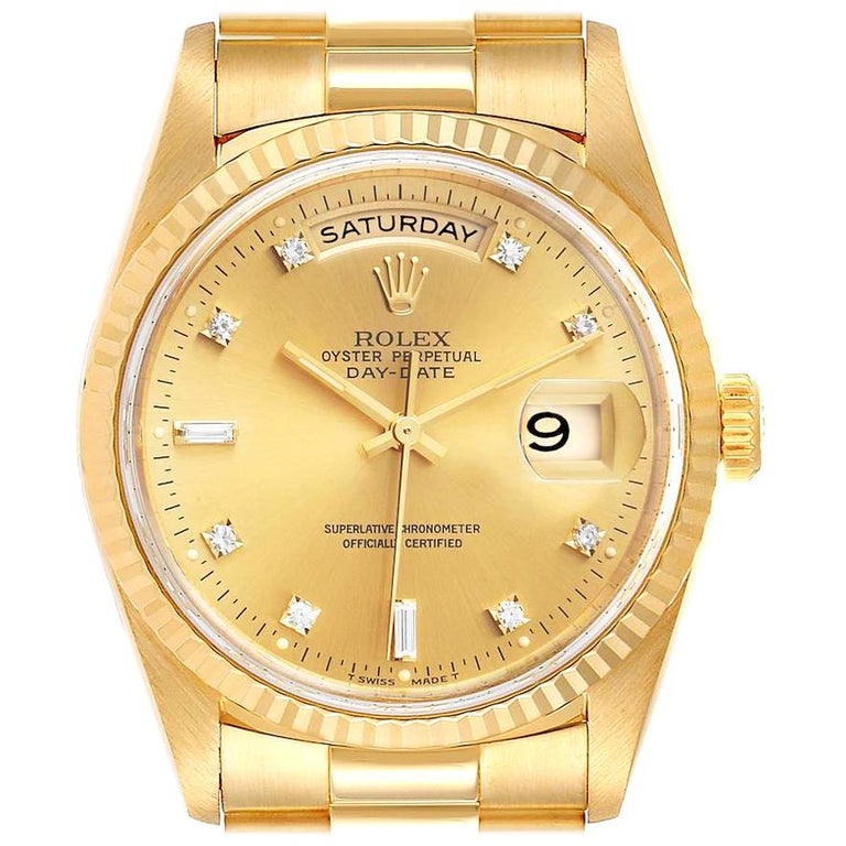 Rolex President Day-Date Yellow Gold Diamond Men's Watch 18238 For Sale ...