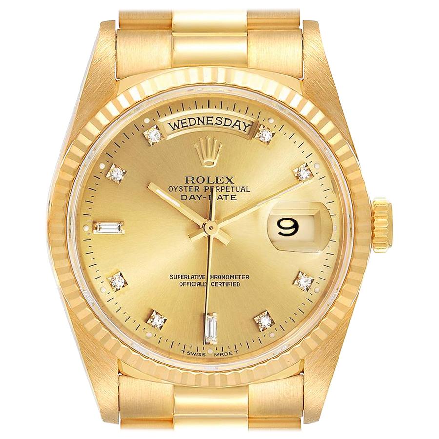 Rolex President Day-Date Yellow Gold Diamond Mens Watch 18238 For Sale