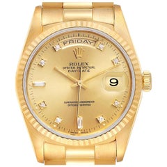Rolex President Day-Date Yellow Gold Diamond Mens Watch 18238