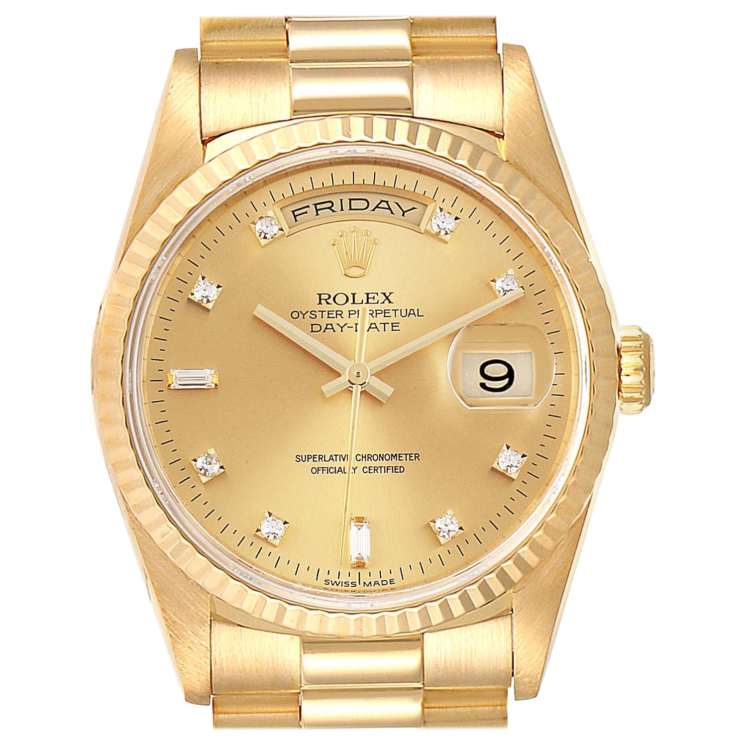 Rolex President Day-Date Yellow Gold Diamond Men's Watch 18238 For Sale