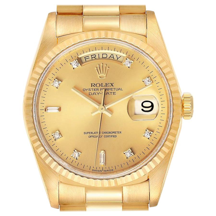 Rolex President Day-Date Yellow Gold Diamond Men's Watch 18238 Papers For Sale