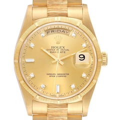 Rolex President Day-Date Yellow Gold Diamond Mens Watch 18248 Box Papers