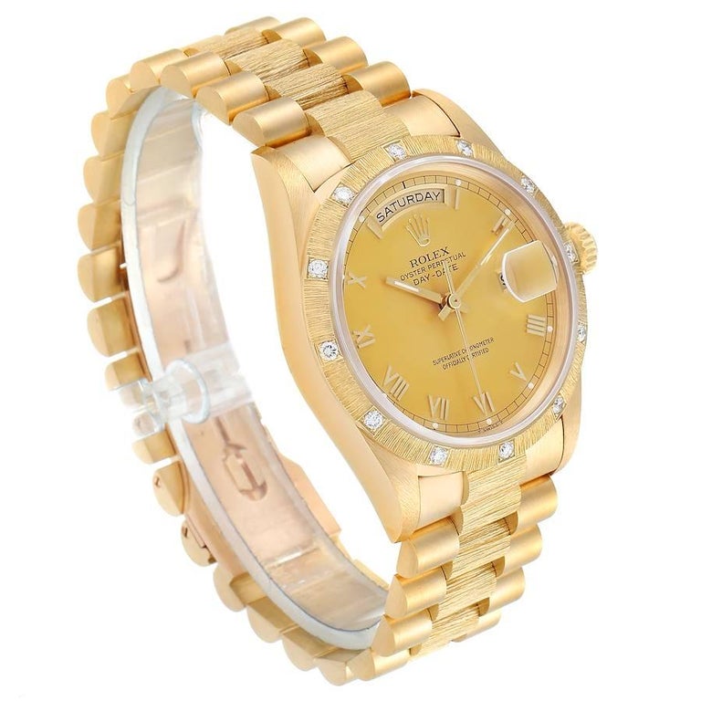 Rolex President Day-Date Yellow Gold Diamond Men's Watch 18308 For Sale ...
