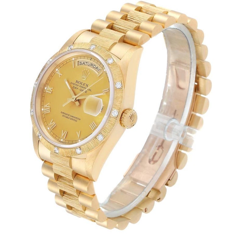 Rolex President Day-Date Yellow Gold Diamond Men's Watch 18308 For Sale ...