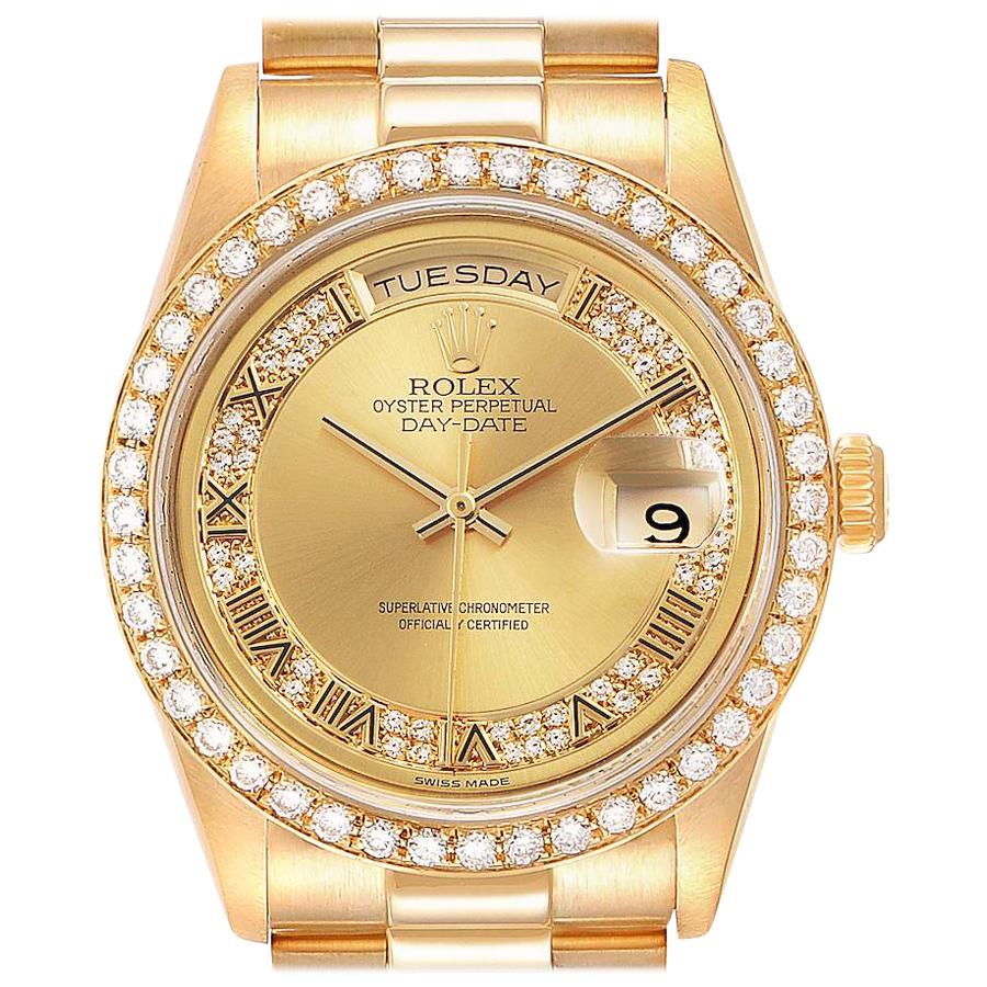 Rolex President Day Date Yellow Gold Diamond Men’s Watch 18348