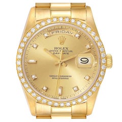 Rolex President Day Date Yellow Gold Diamond Mens Watch 18348