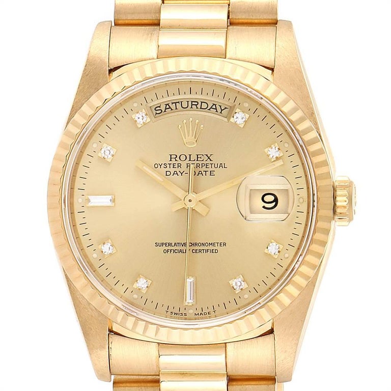 Rolex President Day-Date Yellow Gold Diamonds Men’s Watch 18238 Box ...