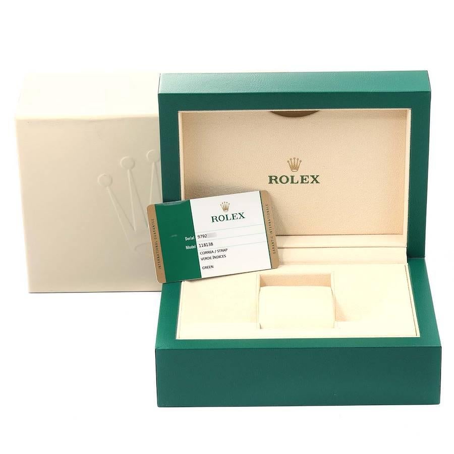 Rolex President Day-Date Yellow Gold Green Dial Mens Watch 118138 Box Card For Sale 4
