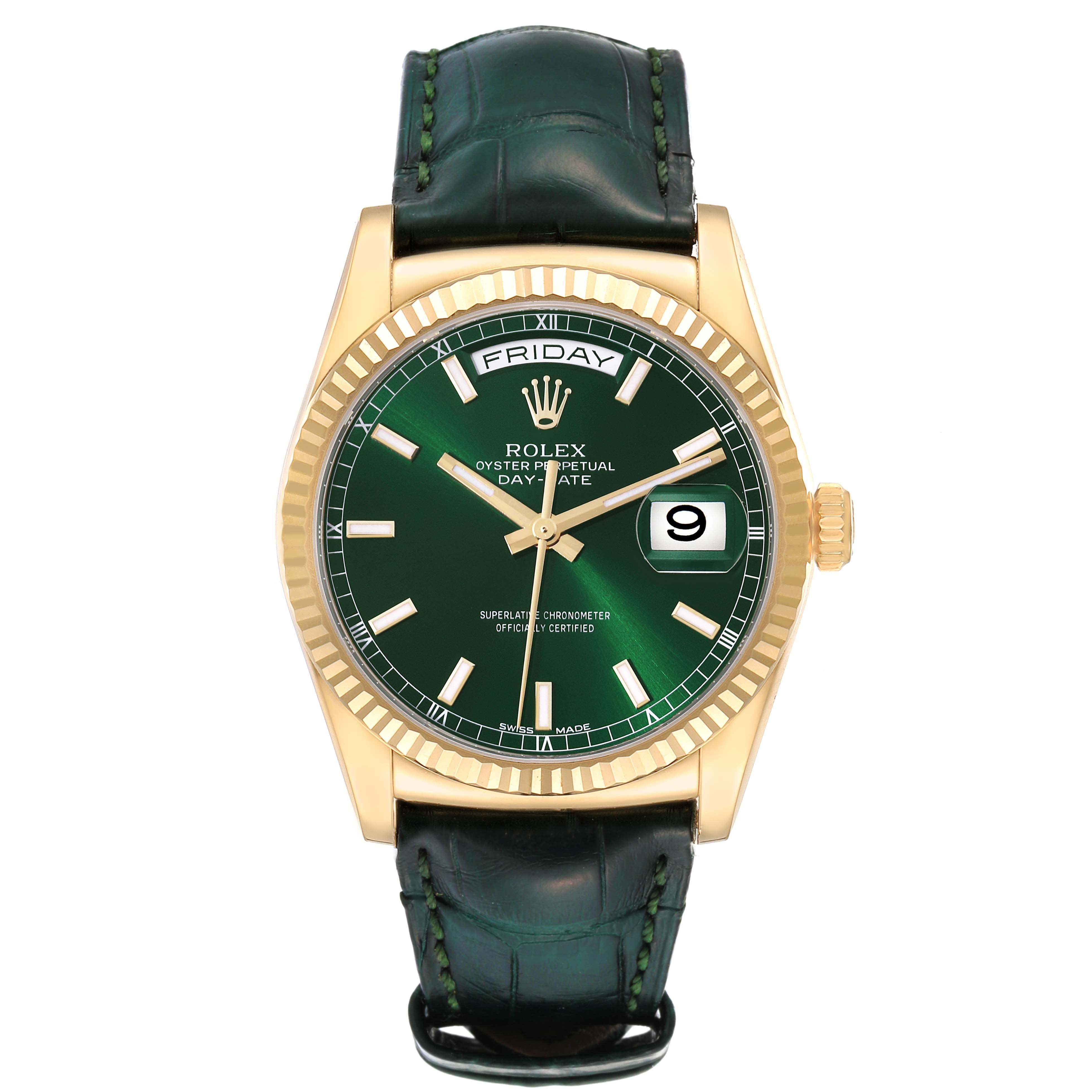 Rolex President Day-Date Yellow Gold Green Dial Mens Watch 118138 6