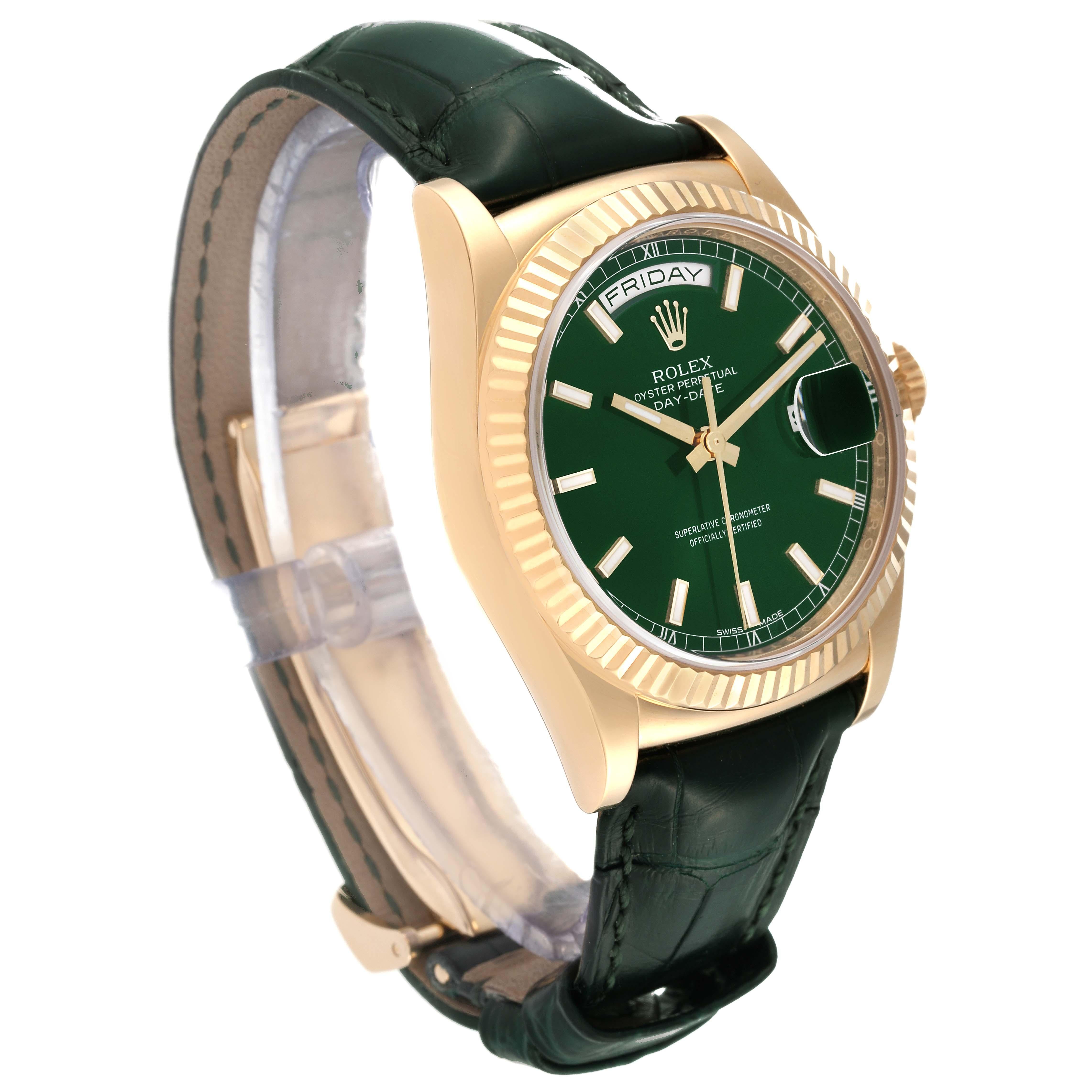 Rolex President Day-Date Yellow Gold Green Dial Mens Watch 118138 2