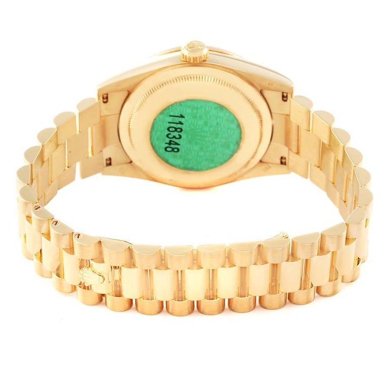 Rolex President Day Date Yellow Gold Green Enamel Diamond Mens Watch ...
