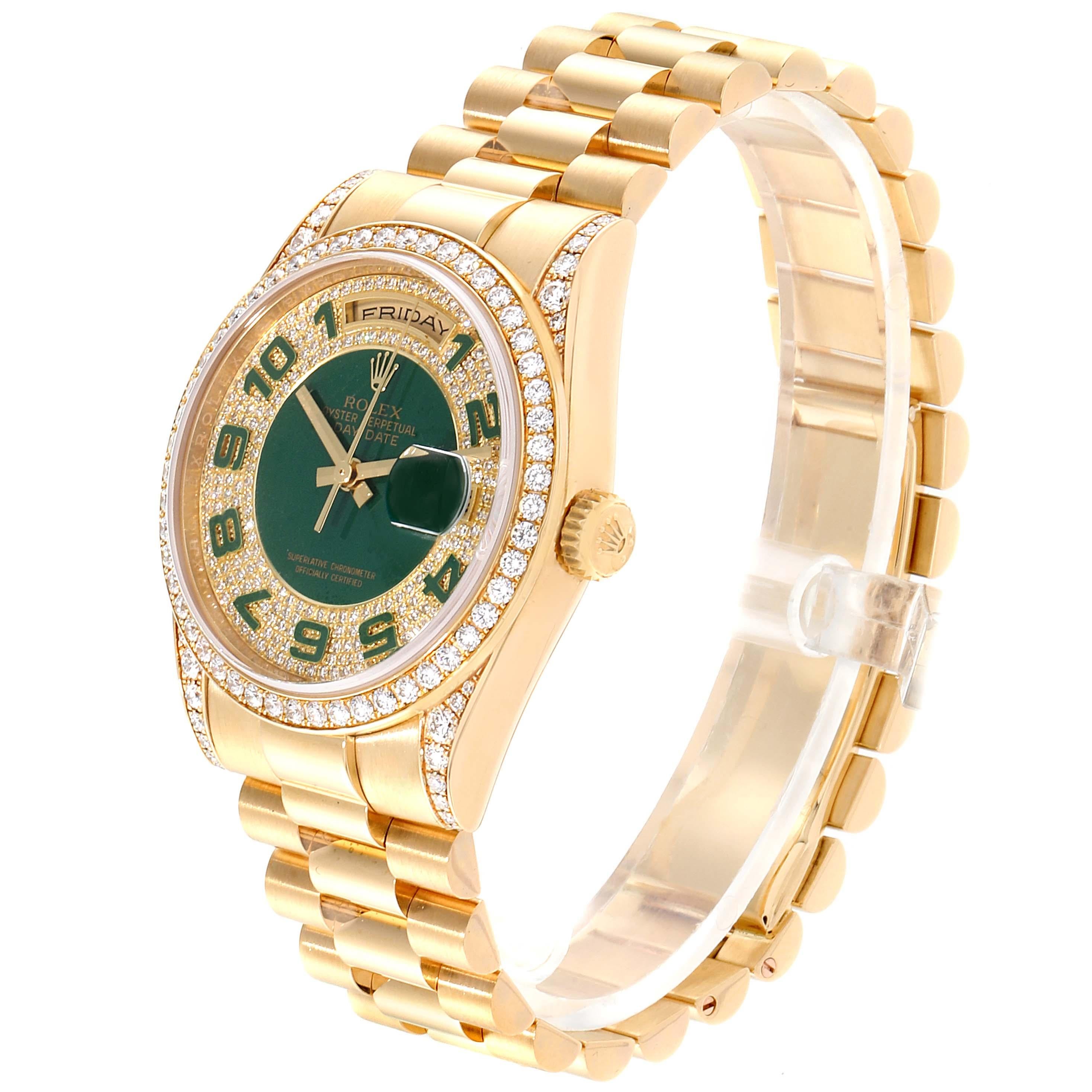 Rolex President Day Date Yellow Gold Green Enamel Diamond Men's Watch 118388 In Excellent Condition In Atlanta, GA