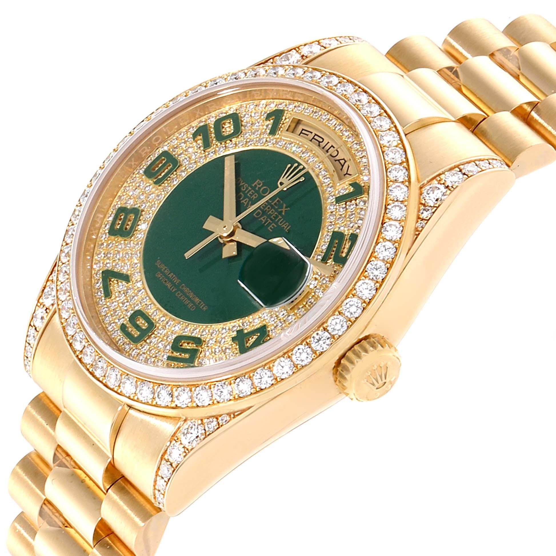 Rolex President Day Date Yellow Gold Green Enamel Diamond Men's Watch 118388 1