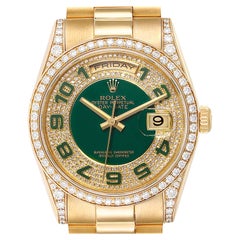 Rolex President Day Date Yellow Gold Green Enamel Diamond Men's Watch 118388