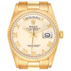 Rolex President Day-Date Yellow Gold Ivory Roman Dial Mens Watch 18238