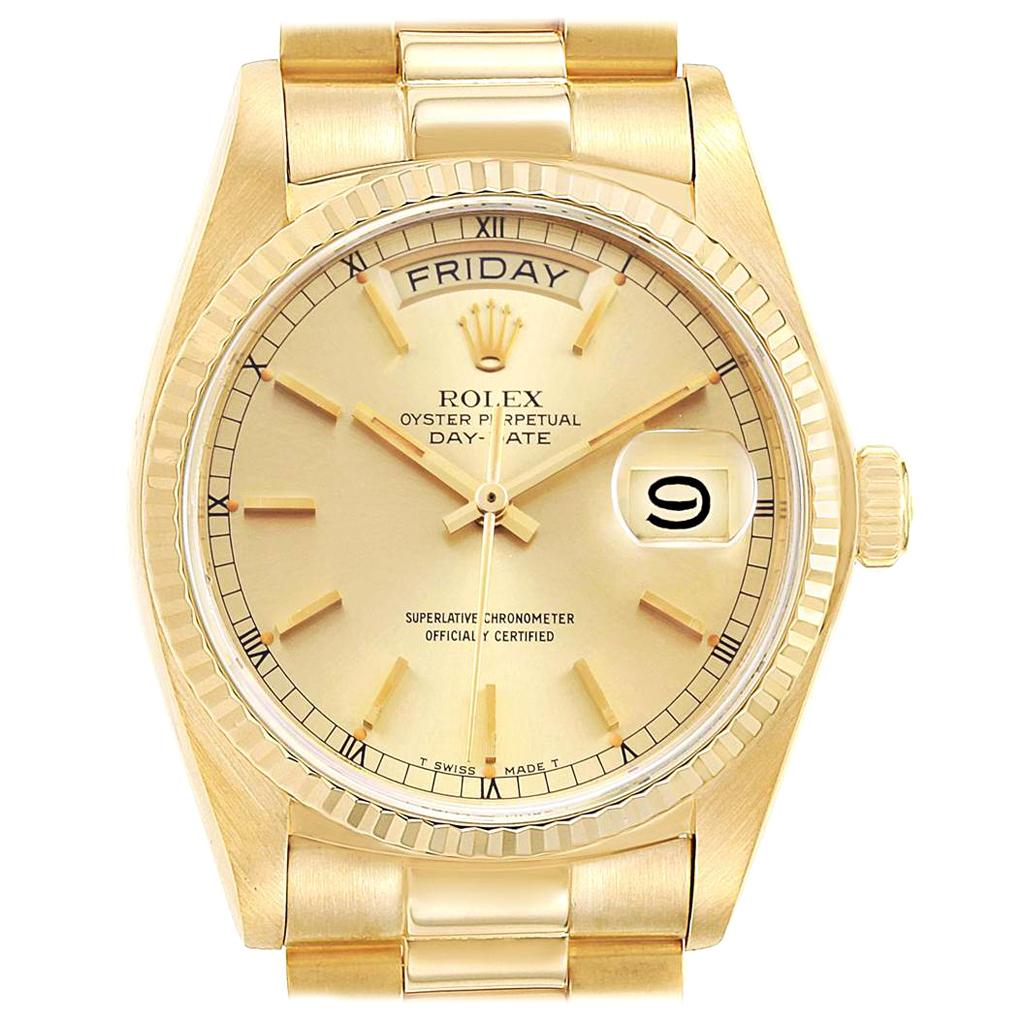 Rolex President Day-Date Yellow Gold Mens Watch 18038 For Sale