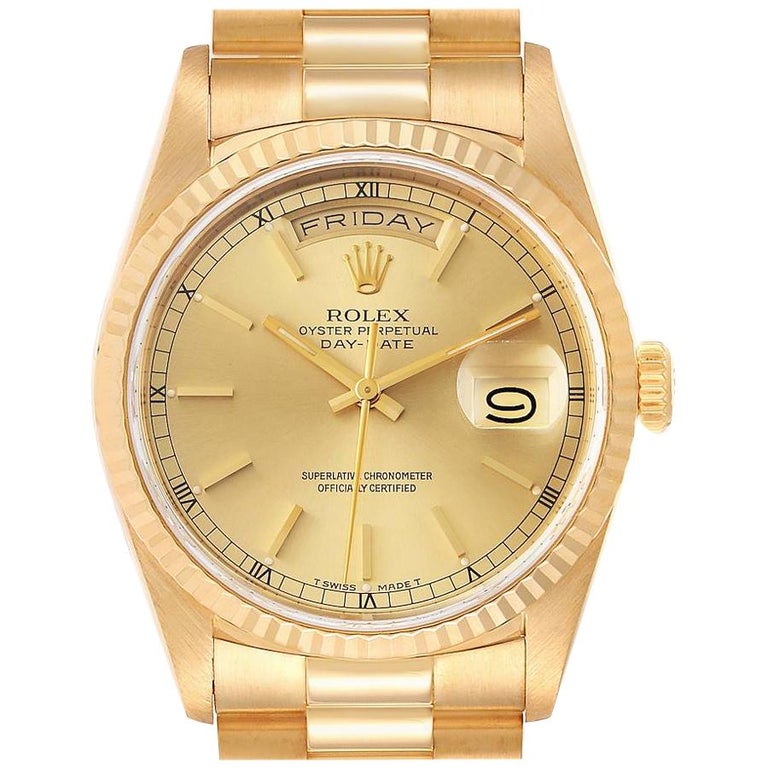 Rolex President Day Date Yellow Gold Men's Watch 18238 Box For Sale at ...