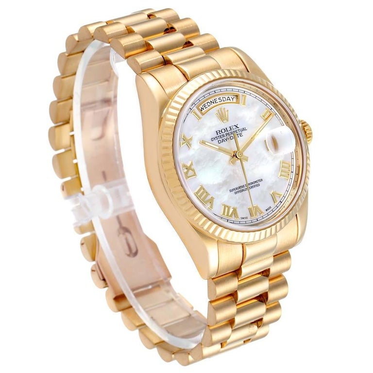 Rolex President Day Date Yellow Gold MOP Dial Mens Watch 118238 Box ...