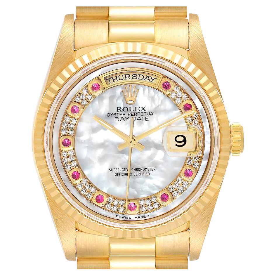 Rolex President Day-Date Yellow Gold MOP Diamond Ruby Myriad Dial Watch 18238
