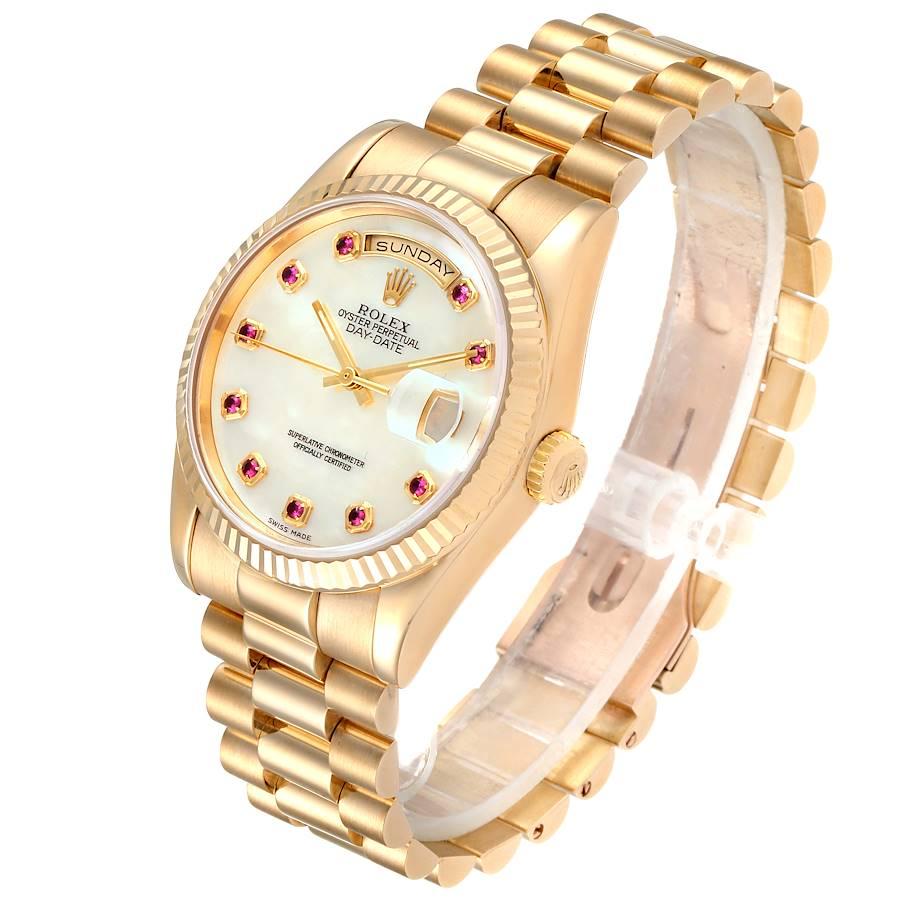 Rolex President Day Date Yellow Gold MOP Rubies Men's Watch 118238 Box Papers For Sale 1