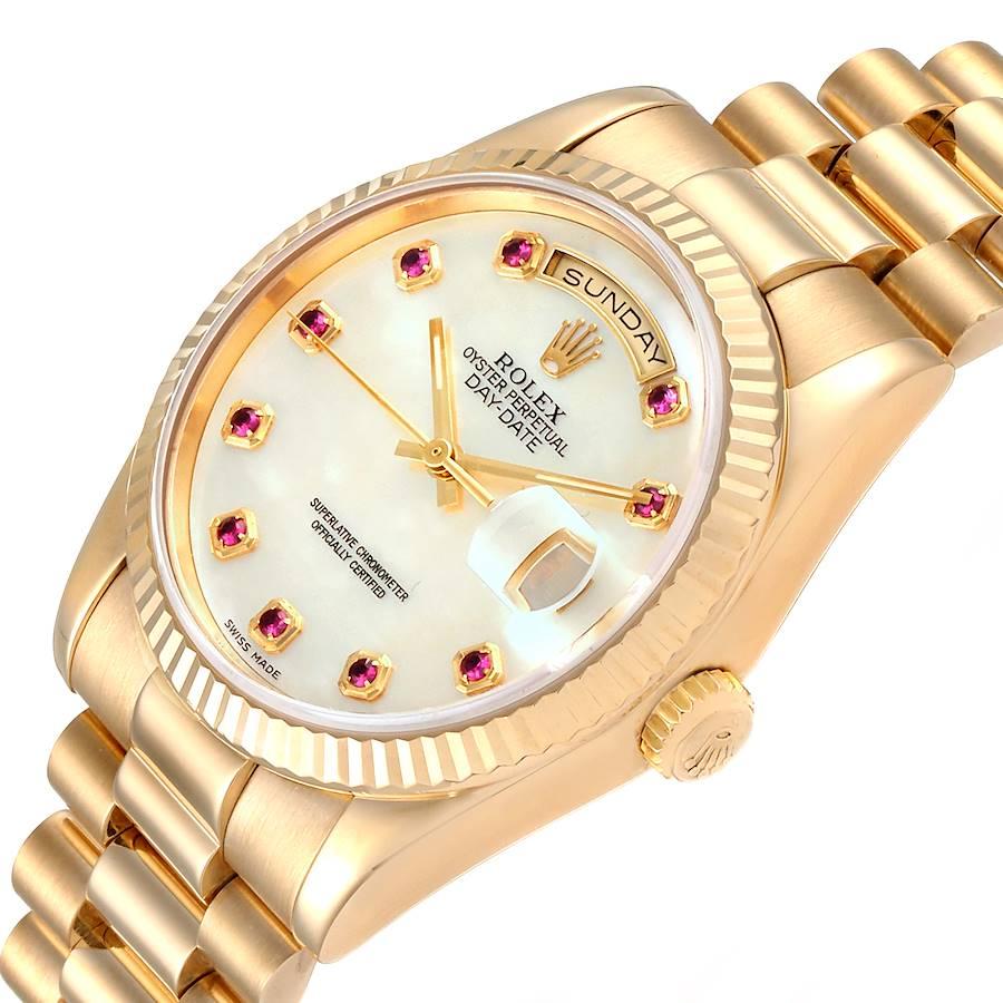 Rolex President Day Date Yellow Gold MOP Rubies Men's Watch 118238 Box Papers For Sale 2