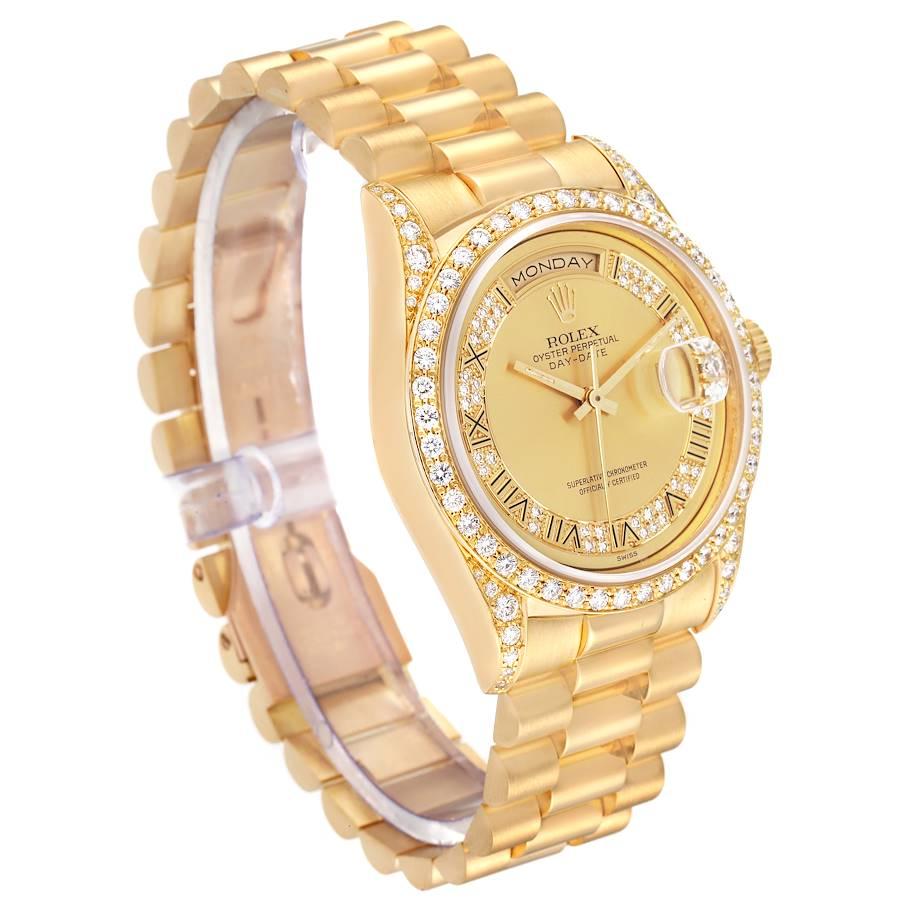 Rolex President Day-Date Yellow Gold Myriad Dial Diamond Lugs Mens Watch 18388 In Excellent Condition In Atlanta, GA