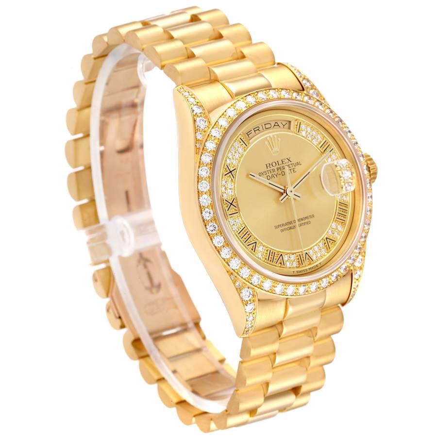 Rolex President Day-Date Gelbgold Myriad Zifferblatt Diamant-Gepäck-Herrenuhr 18388 im Angebot 1