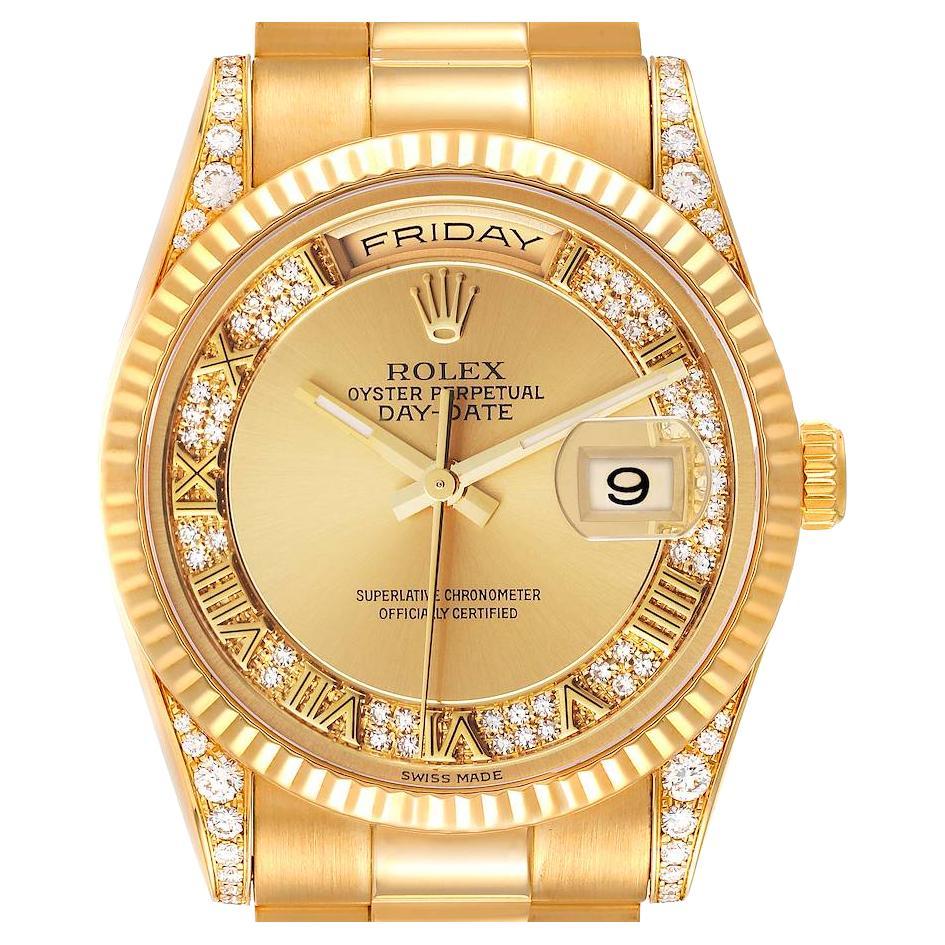Rolex President Day Date Yellow Gold Myriad Dial Diamond Lugs Watch 118338 For Sale