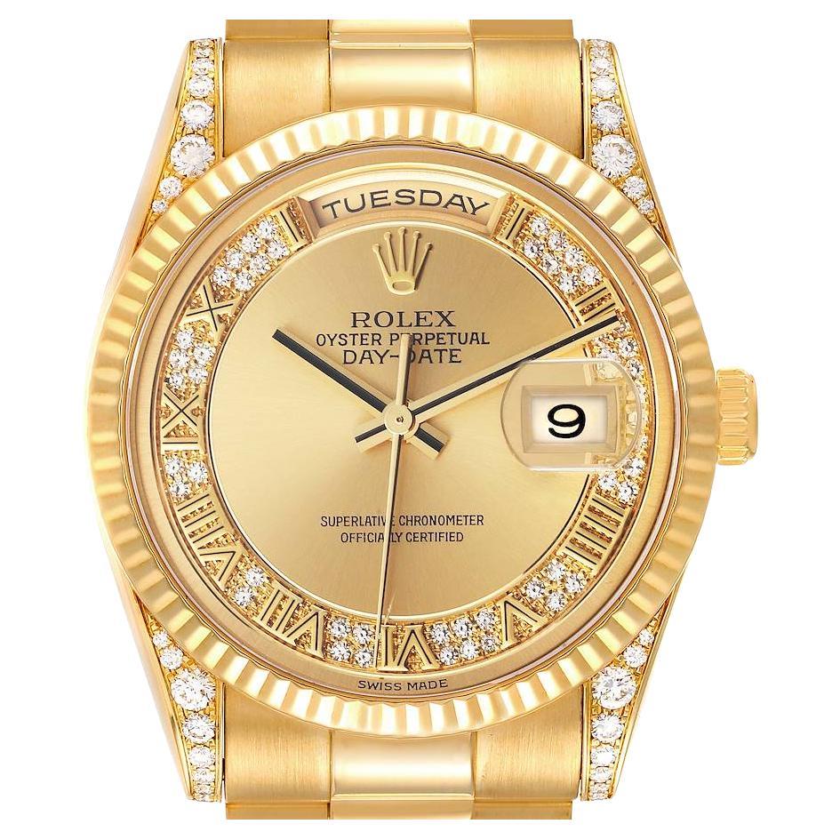 Rolex President Day Date Yellow Gold Myriad Dial Diamond Lugs Watch 118338