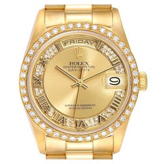 Rolex President Day Date Yellow Gold Myriad Diamond Dial Mens Watch 18348