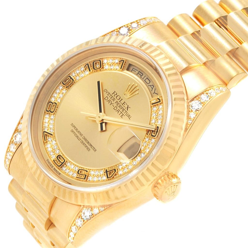 Rolex President Day-Date Yellow Gold Myriad Diamond Men's Watch 118388 In Excellent Condition For Sale In Atlanta, GA