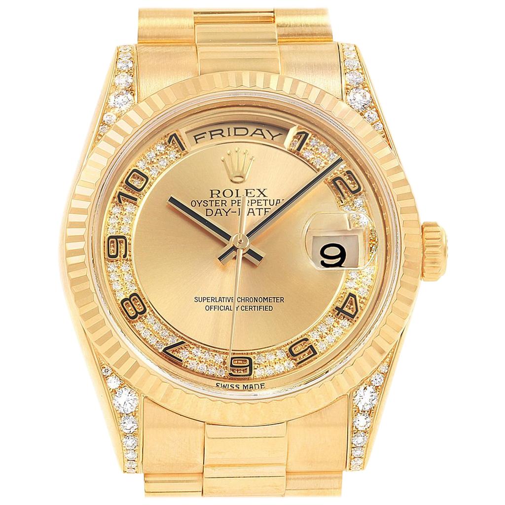 Rolex President Day-Date Yellow Gold Myriad Diamond Men's Watch 118388 For Sale