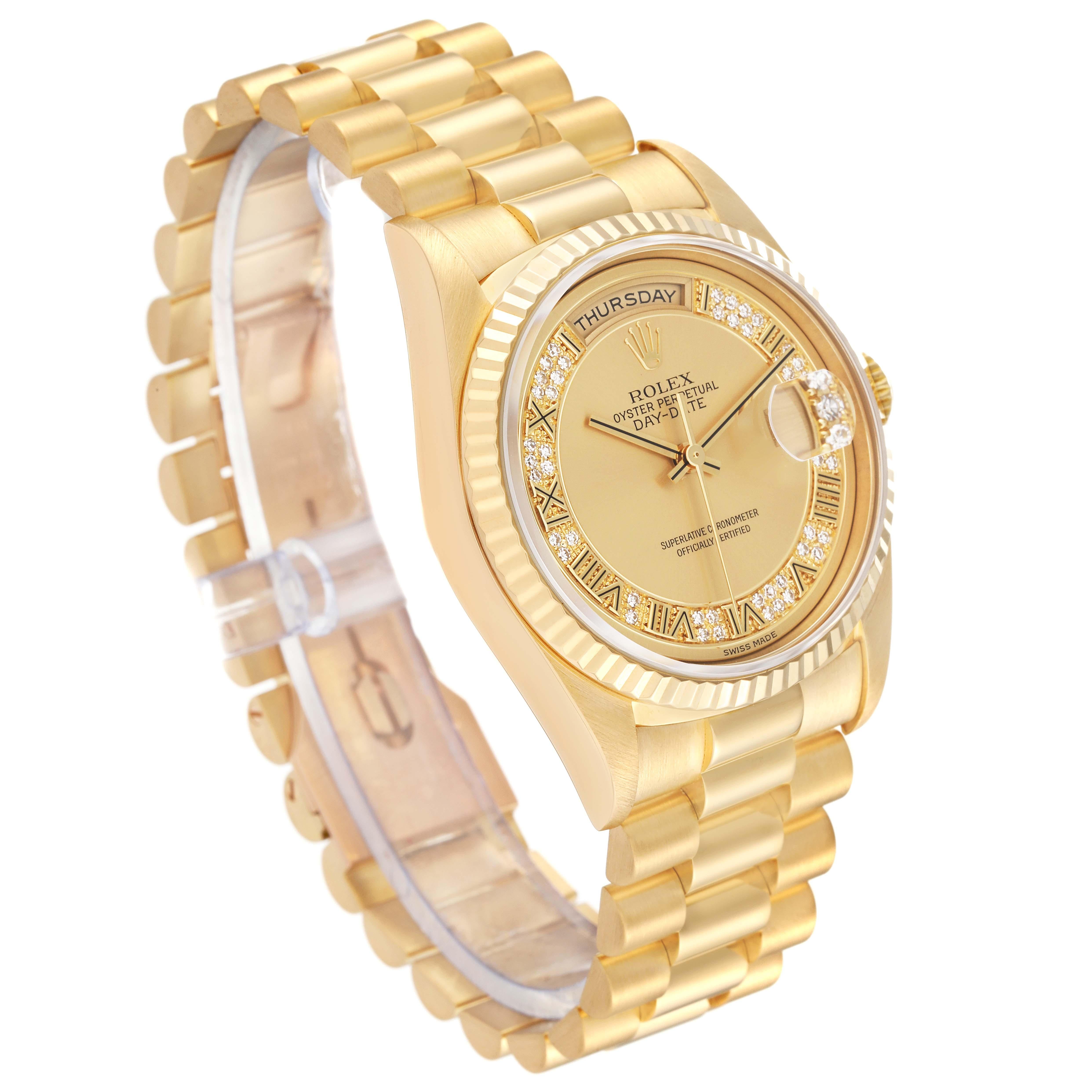 Rolex President Day-Date Yellow Gold Myriad Diamond Mens Watch 18238 In Excellent Condition For Sale In Atlanta, GA
