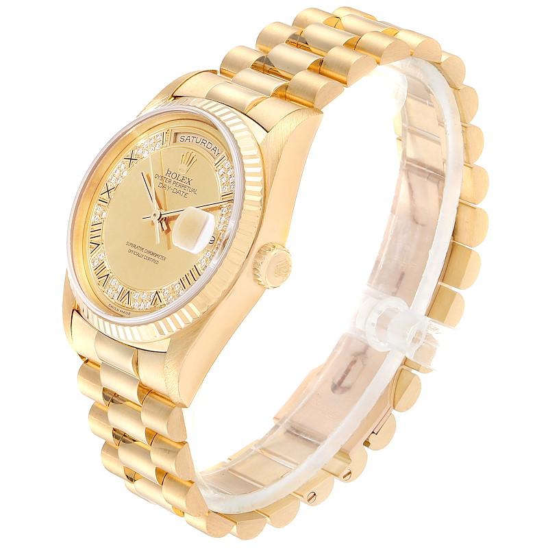Rolex President Day-Date Yellow Gold Myriad Diamond Men's Watch 18238 In Excellent Condition For Sale In Atlanta, GA