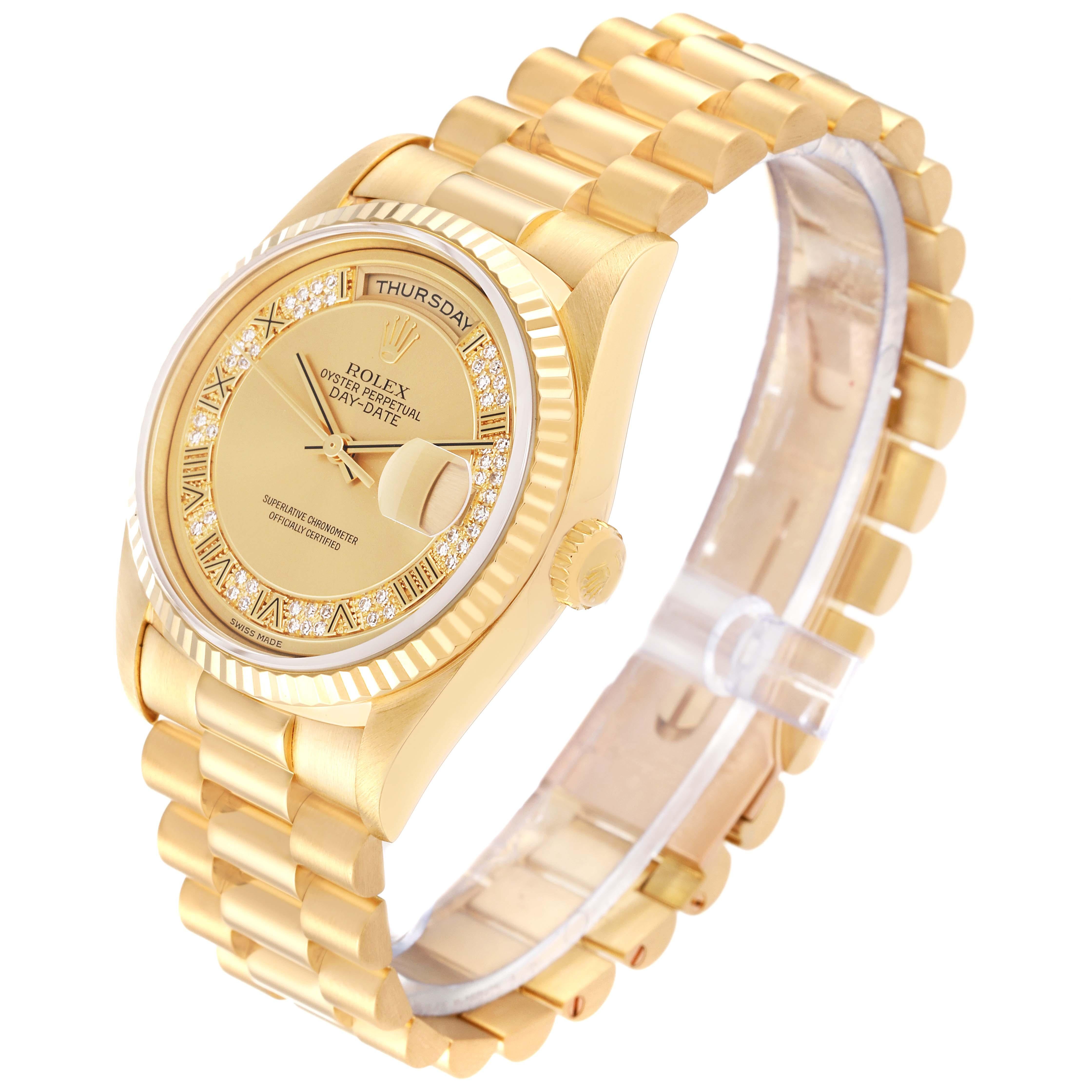 Rolex President Day-Date Montre pour hommes en or jaune Myriad Diamond 18238 Pour hommes en vente
