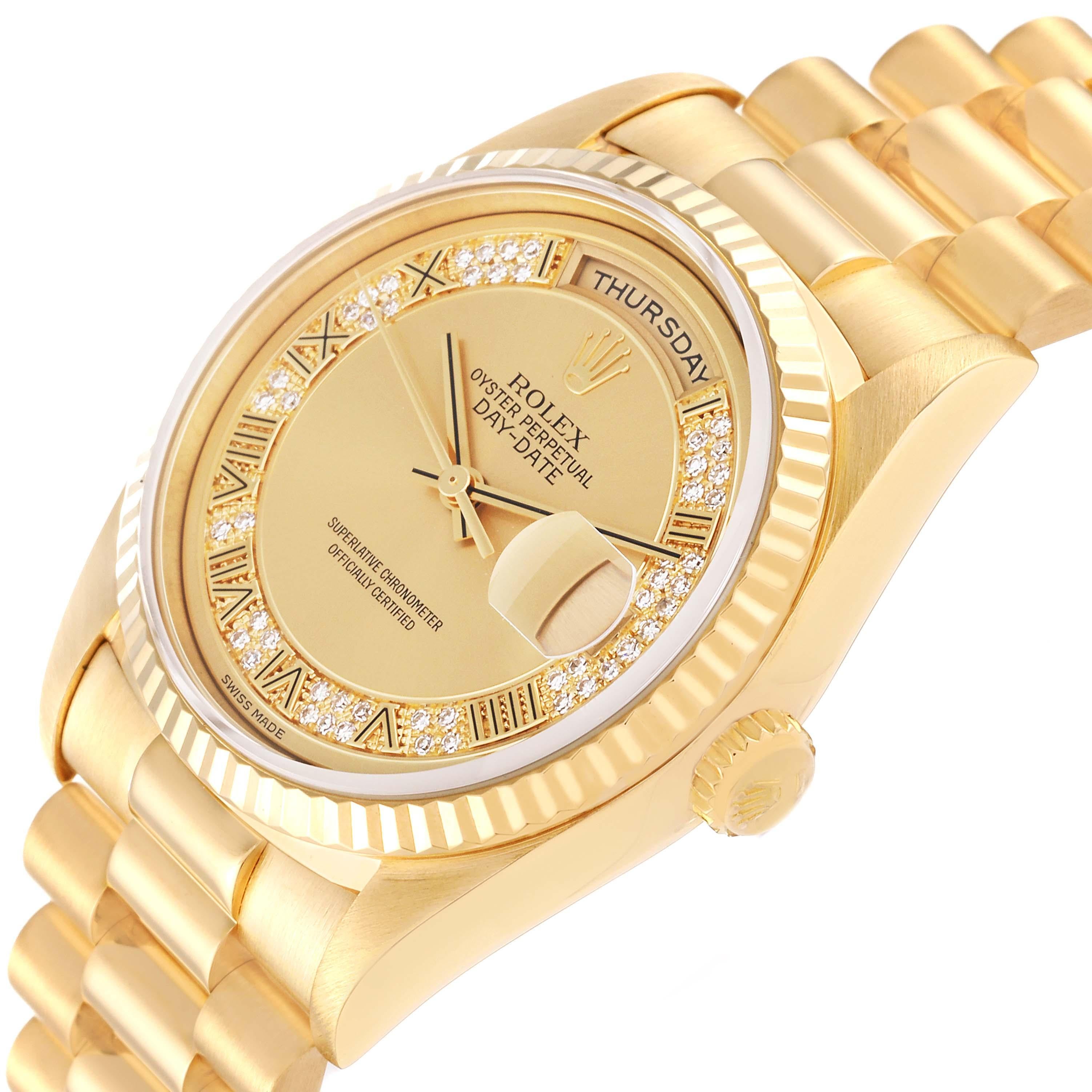 Rolex President Day-Date Montre pour hommes en or jaune Myriad Diamond 18238 en vente 1