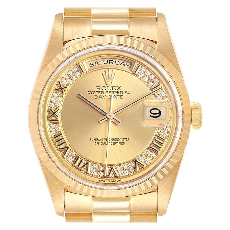 Rolex President Day-Date Yellow Gold Myriad Diamond Men's Watch 18238 For Sale