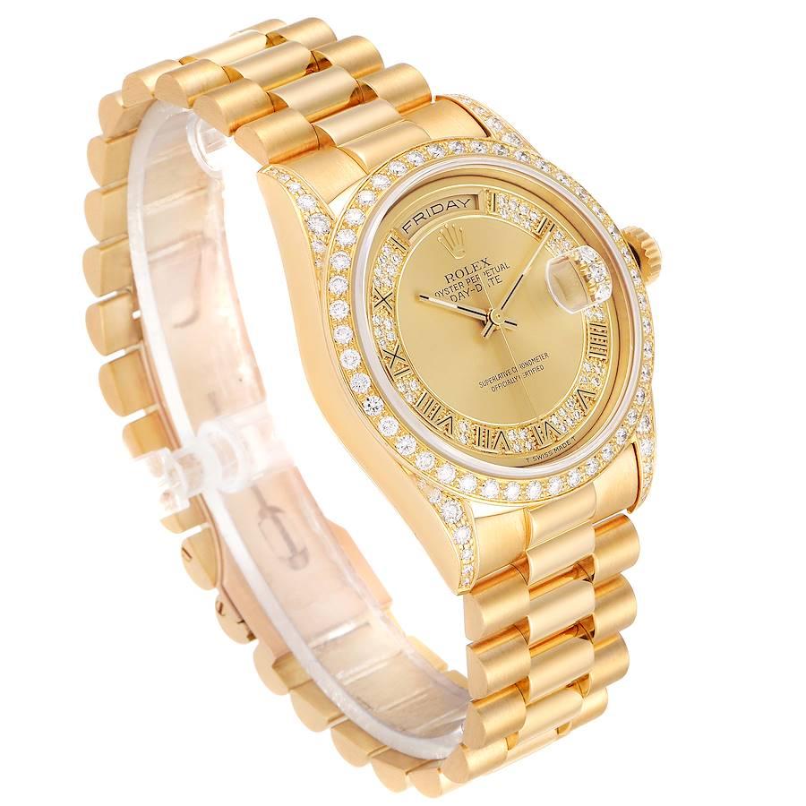 Rolex President Day-Date Yellow Gold Myriad Diamond Men's Watch 18388 In Excellent Condition In Atlanta, GA