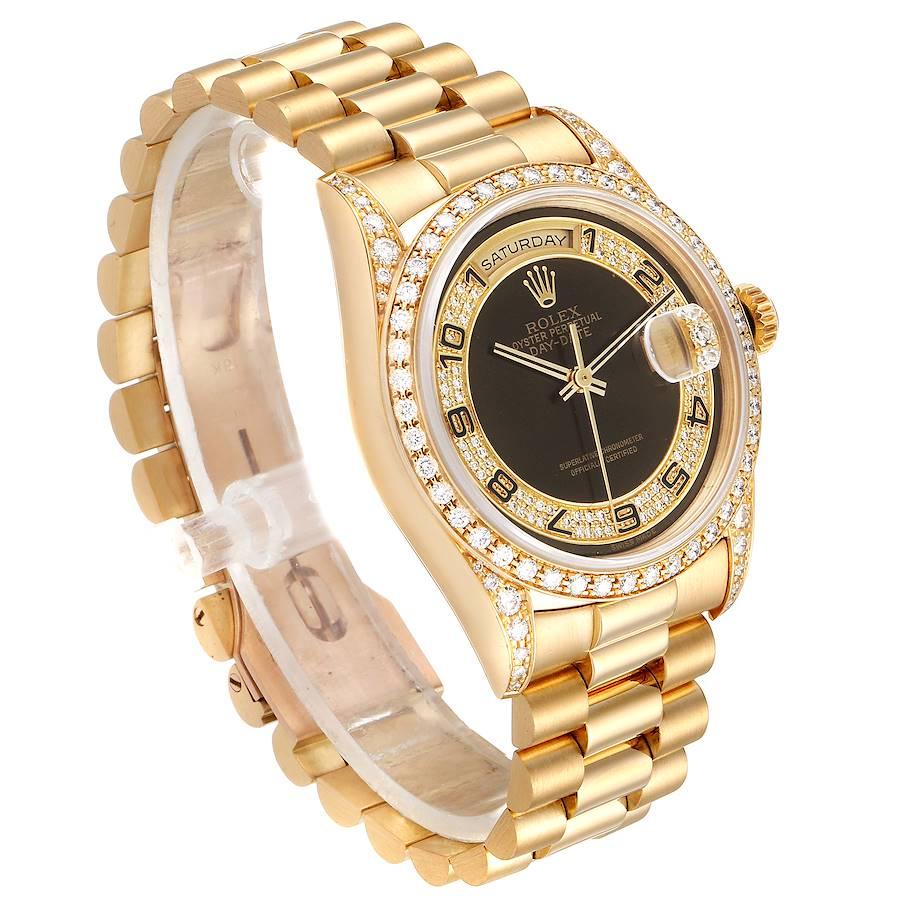 Rolex President Day-Date Yellow Gold Myriad Diamond Men's Watch 18388 In Excellent Condition For Sale In Atlanta, GA
