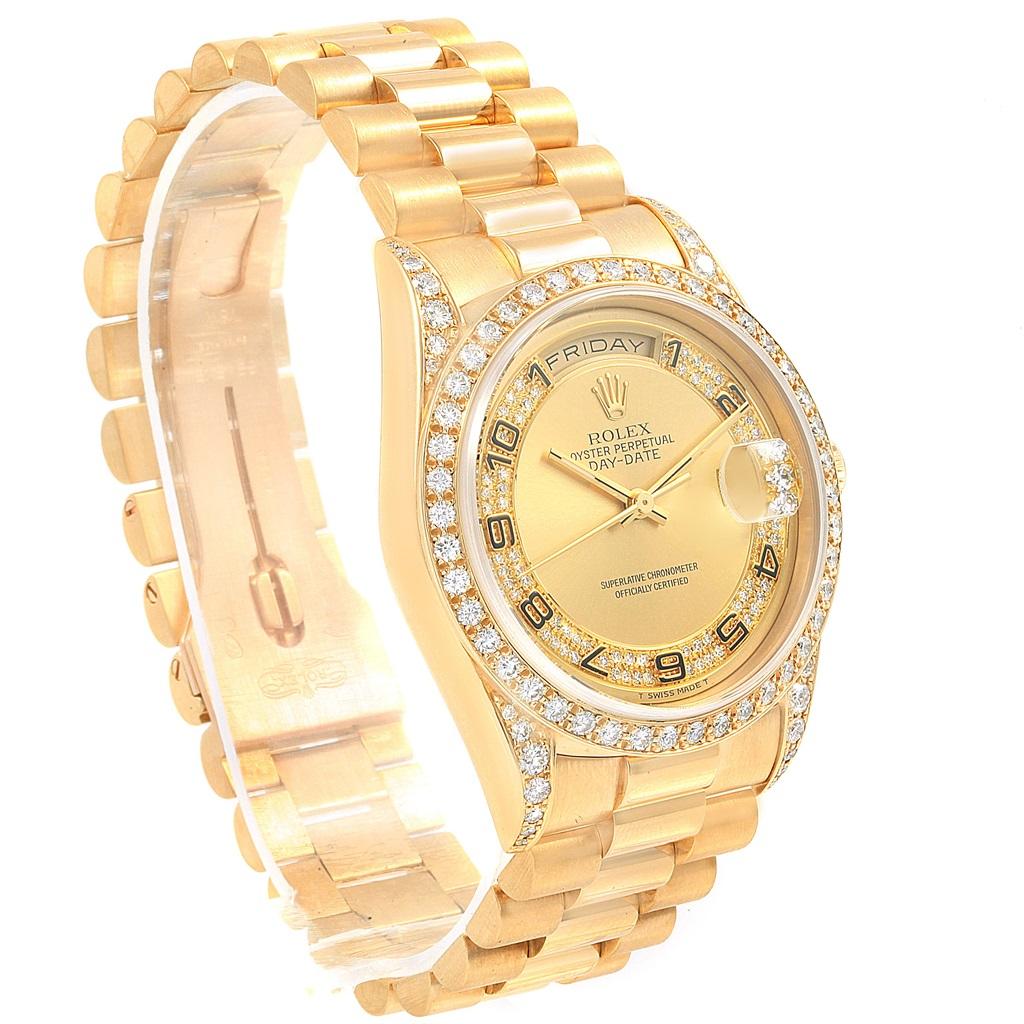 Rolex President Day-Date Yellow Gold Myriad Diamond Men’s Watch 18388 In Excellent Condition In Atlanta, GA